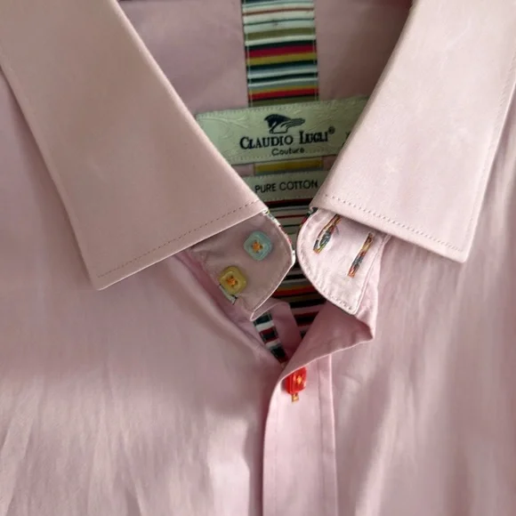 CLAUDIO LUGLI MULTI STRIPE COLLER PINK SHIRT Dress Shirt size XL - Picture 4 of 8
